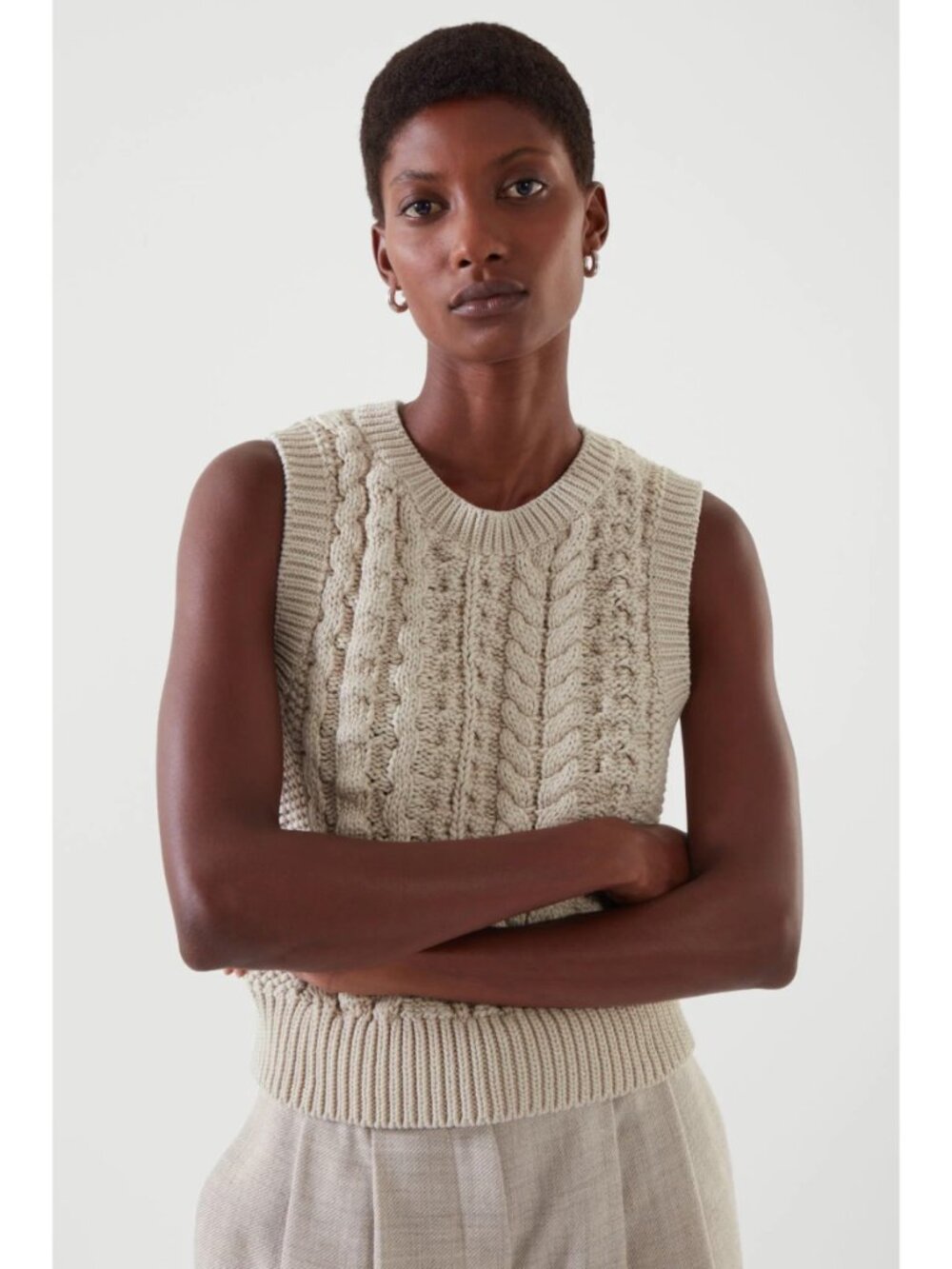 COS Beige Cable Knit Sleeveless Sweater Vest